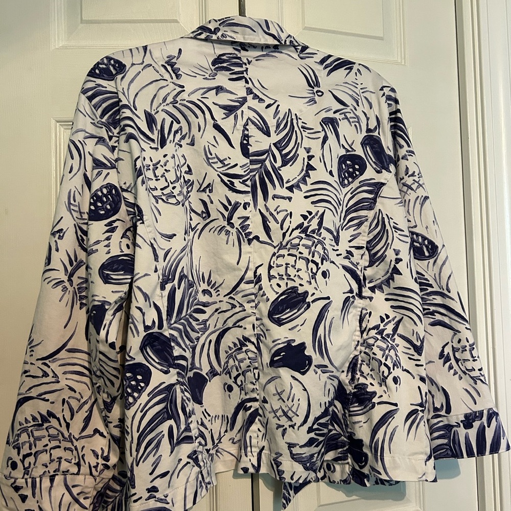 Chico's White and Blue Blazer with Floral Print - Picture 4 of 6